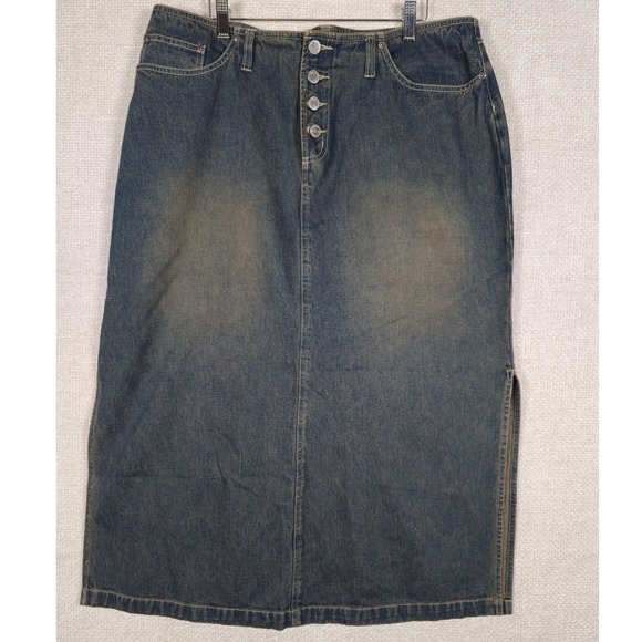 Northcrest Dresses & Skirts - Y2K NorthCrest Womens 18W Denim Maxi Skirt Button Fly Side Slit Medium Wash